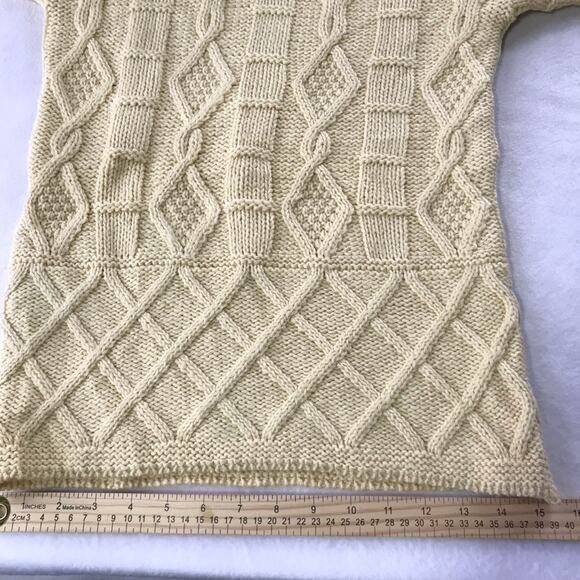 Inis Crafts Irish merino wool butter yellow S cable knit turtleneck knit sweater - Picture 6 of 9